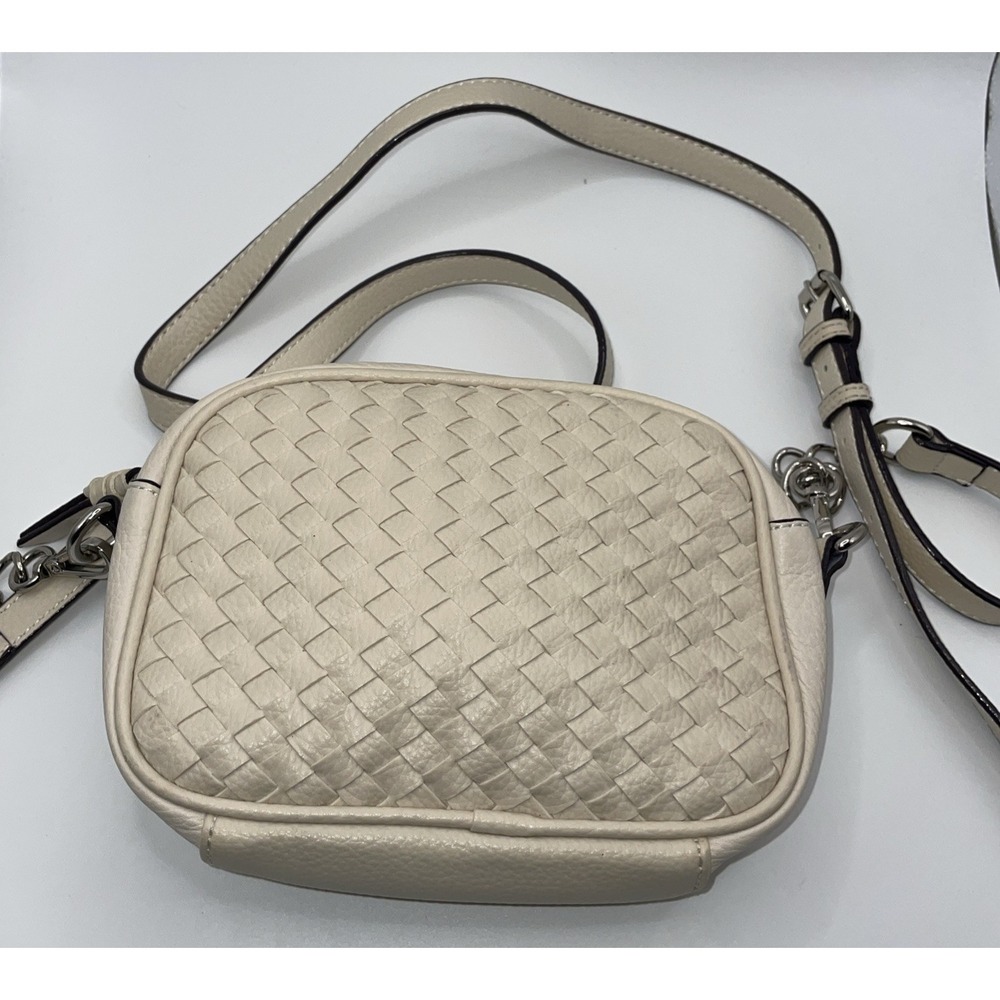 Sanctuary Basket Weave Ivory Leather Crossbody Bag Adjustable Strap 8x6x3‎